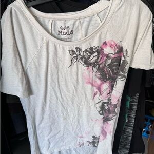 Women's White and Pink Floral Top